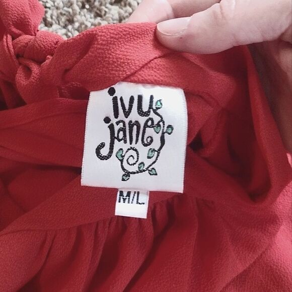 Ivy Jane Women's Size M/L Solid Primary Red Dressy Neck Tie Blouse Top - Picture 3 of 10